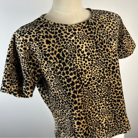 ❤️ Vintage Liz Claiborne Leopard Print Short Sleeve Velour Top S - Picture 4 of 9